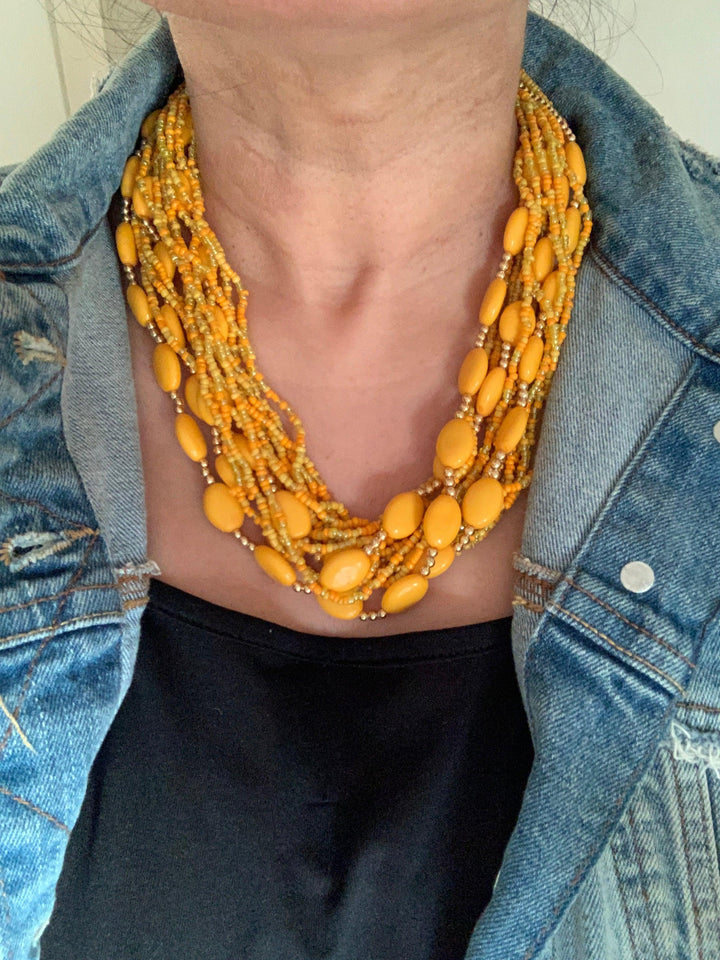 Yellow Statement Beaded Necklace - SHIVKA