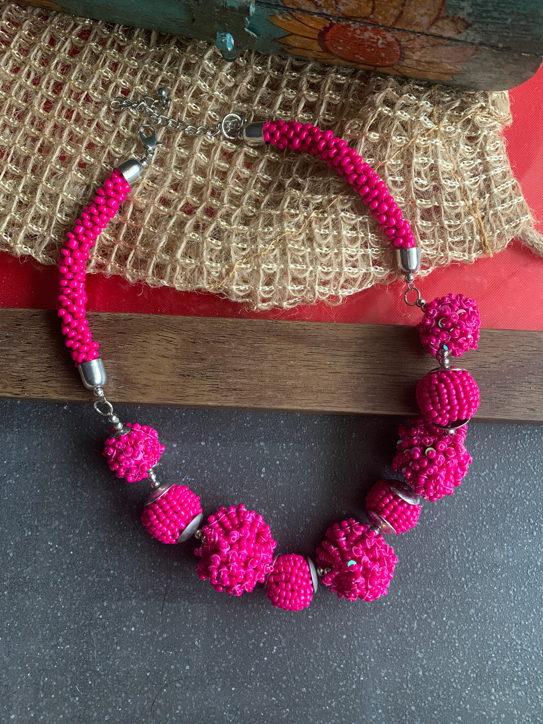 Bright Pink Beaded Necklace