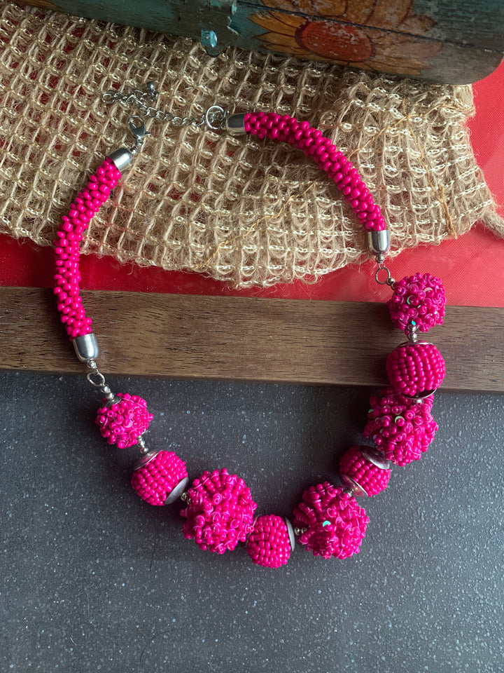 Bright Pink Beaded Necklace