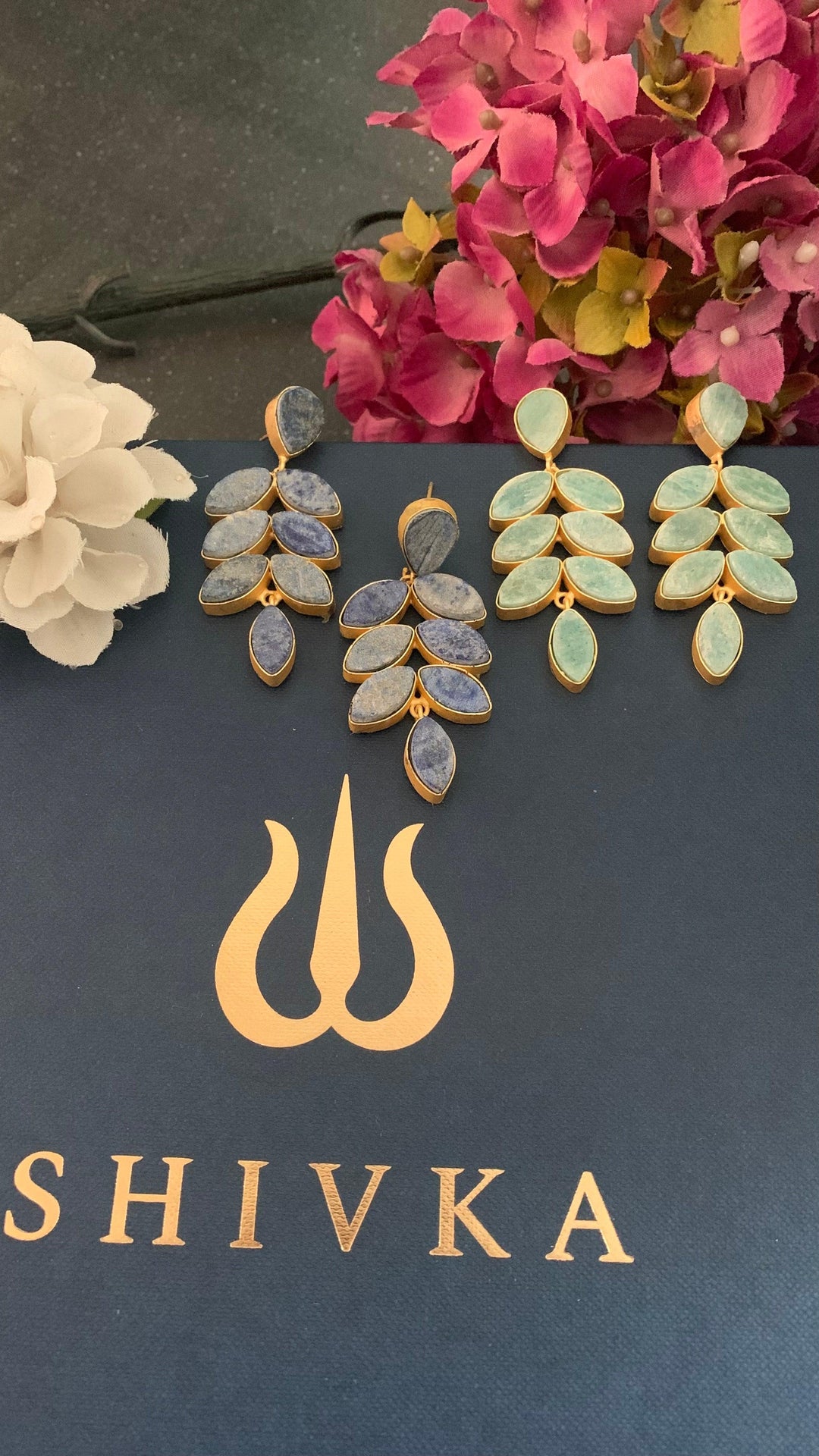 Natural Gemstones Leaf Danglers - SHIVKA