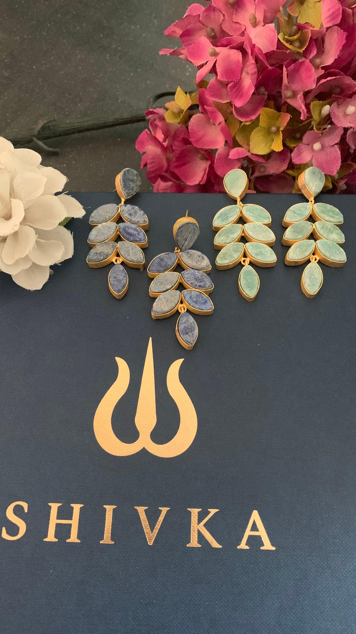 Natural Gemstones Leaf Danglers - SHIVKA