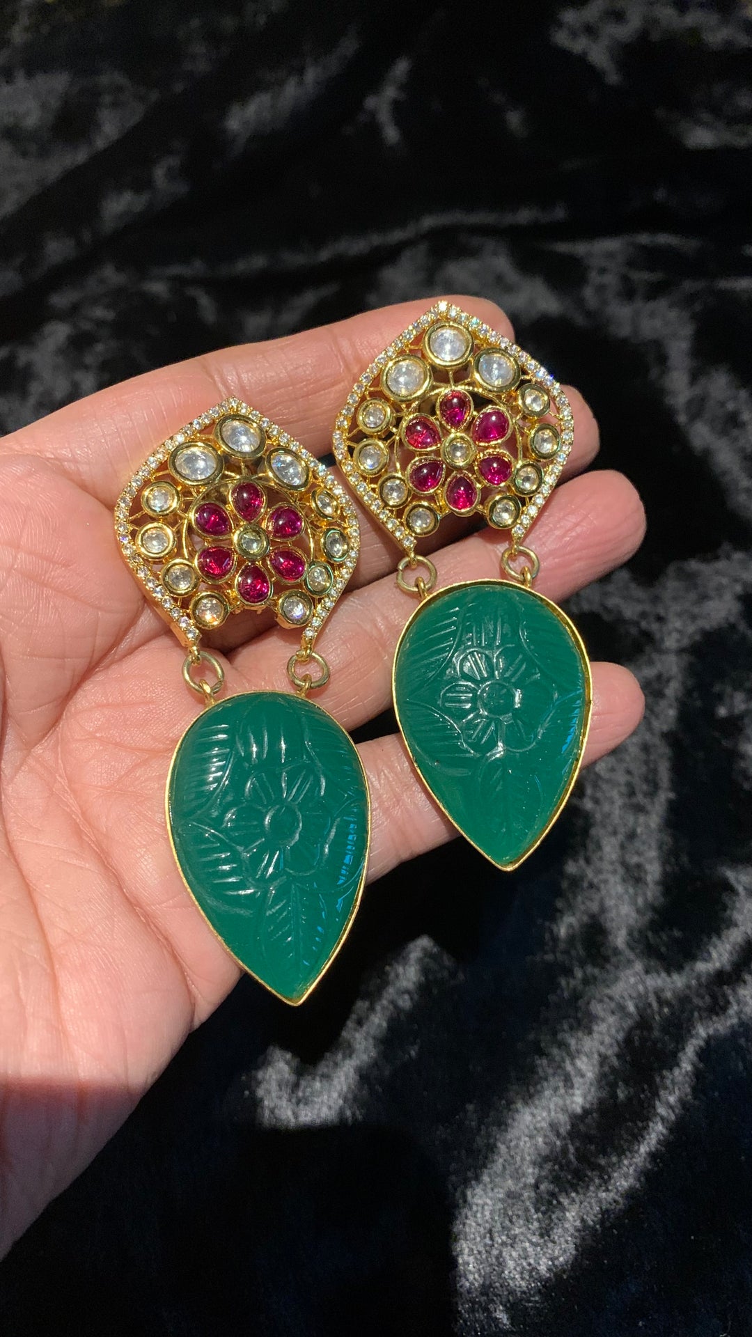 Carved Stone Kundan Earrings