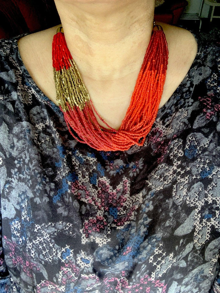 Statement Red Beaded Necklace - SHIVKA