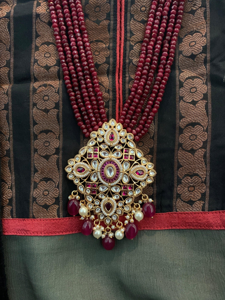 Ruby Pendant Necklace with Earrings - SHIVKA