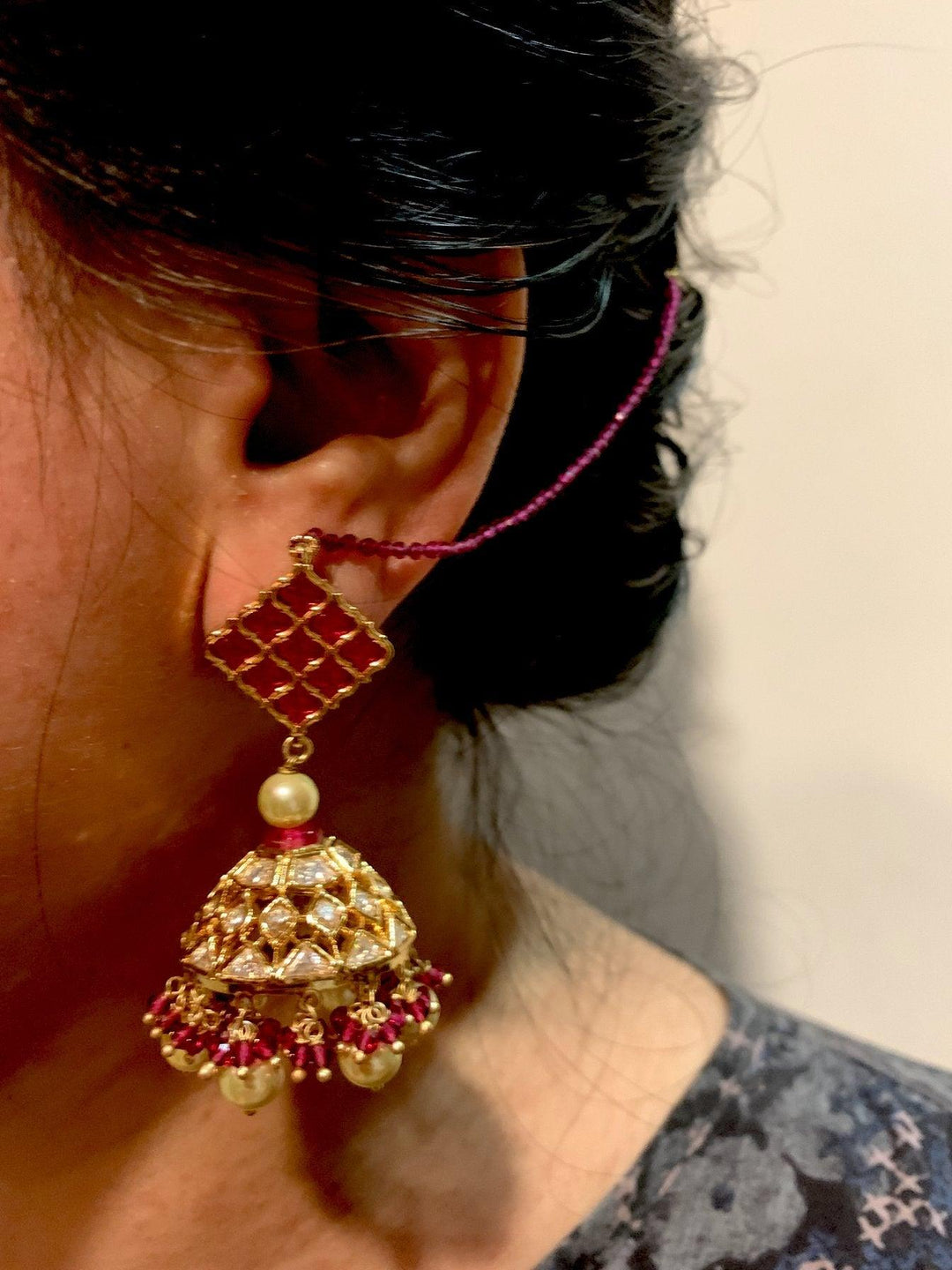 Kundan Pendant Ruby Necklace with Earrings - SHIVKA