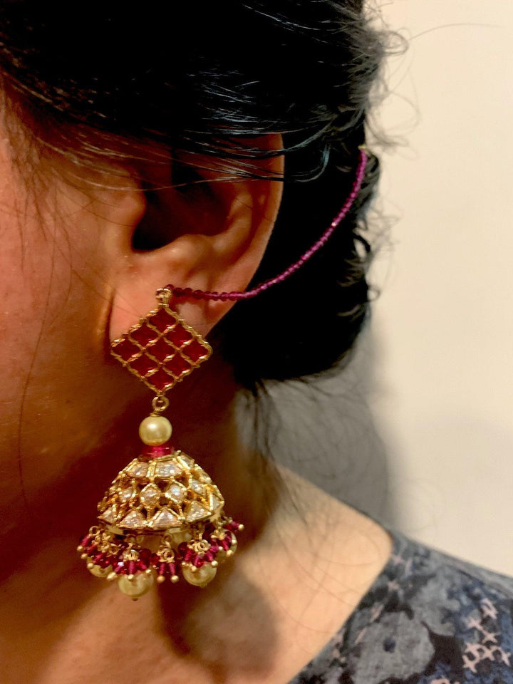 Kundan Pendant Ruby Necklace with Earrings - SHIVKA