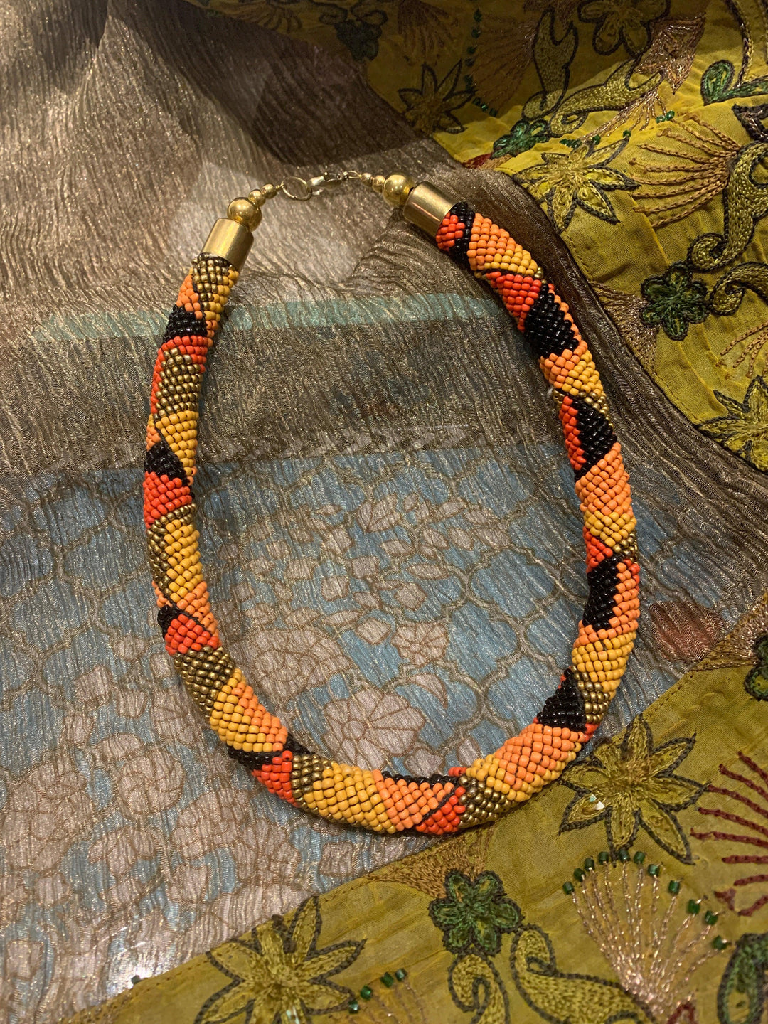 Statement Beaded Hasli Necklace with Earrings - SHIVKA