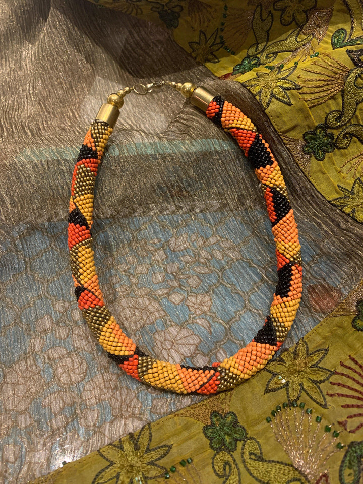 Statement Beaded Hasli Necklace with Earrings - SHIVKA