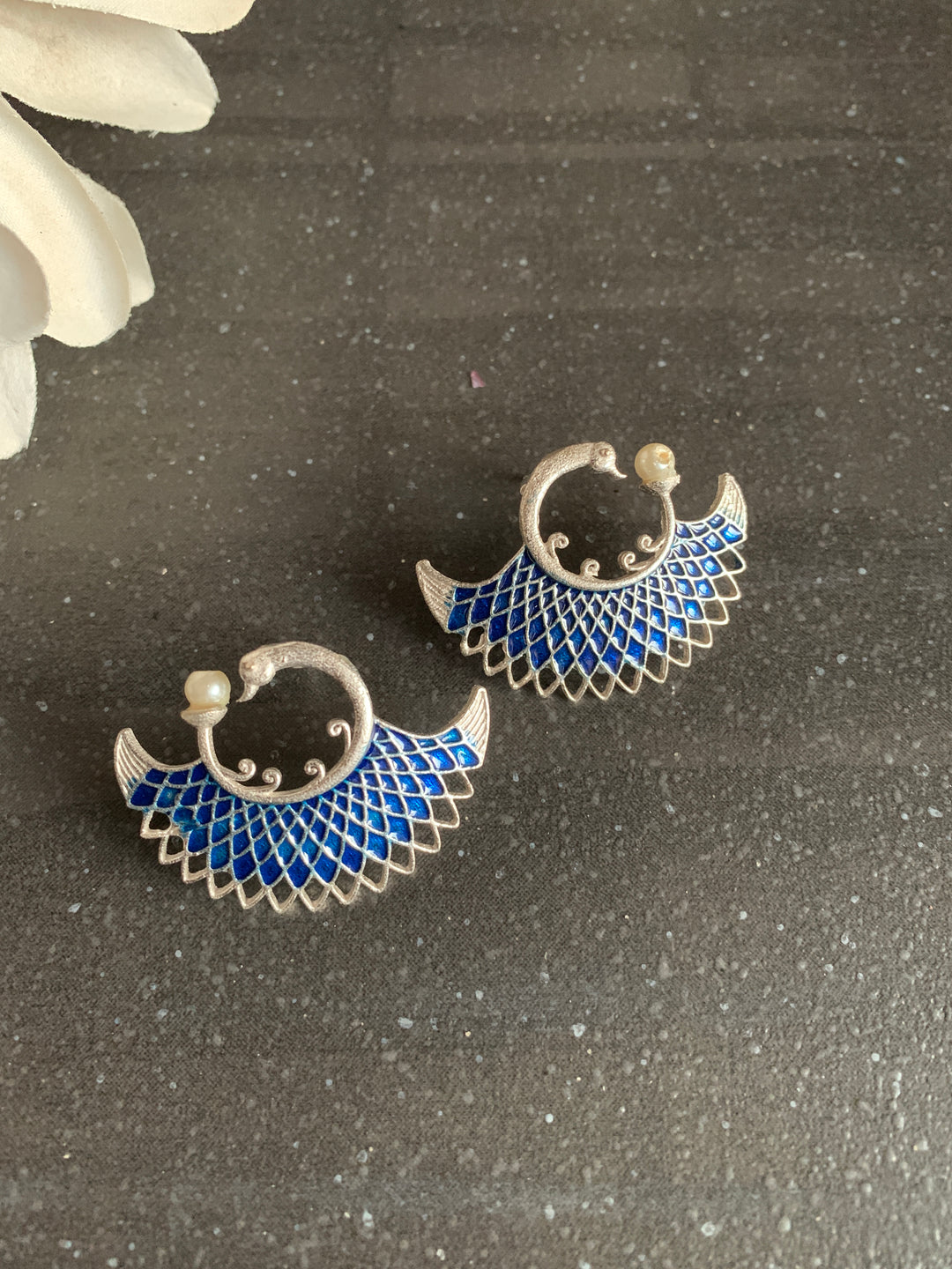 Enamelled Peacock Studs
