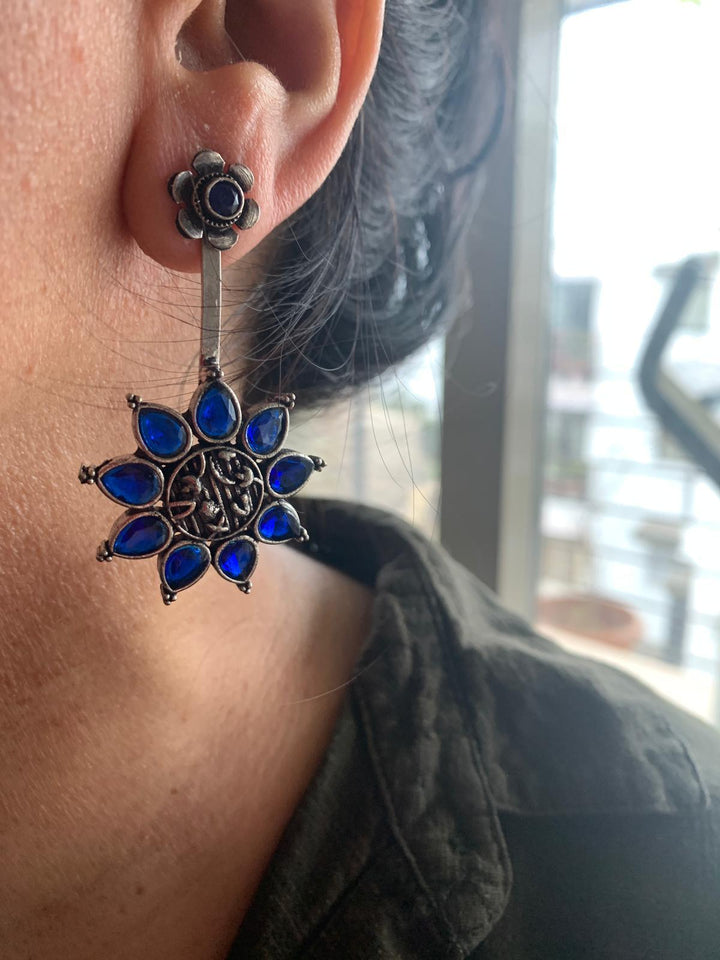 Shaded Blue and Silver Necklace with Statement Danglers - SHIVKA