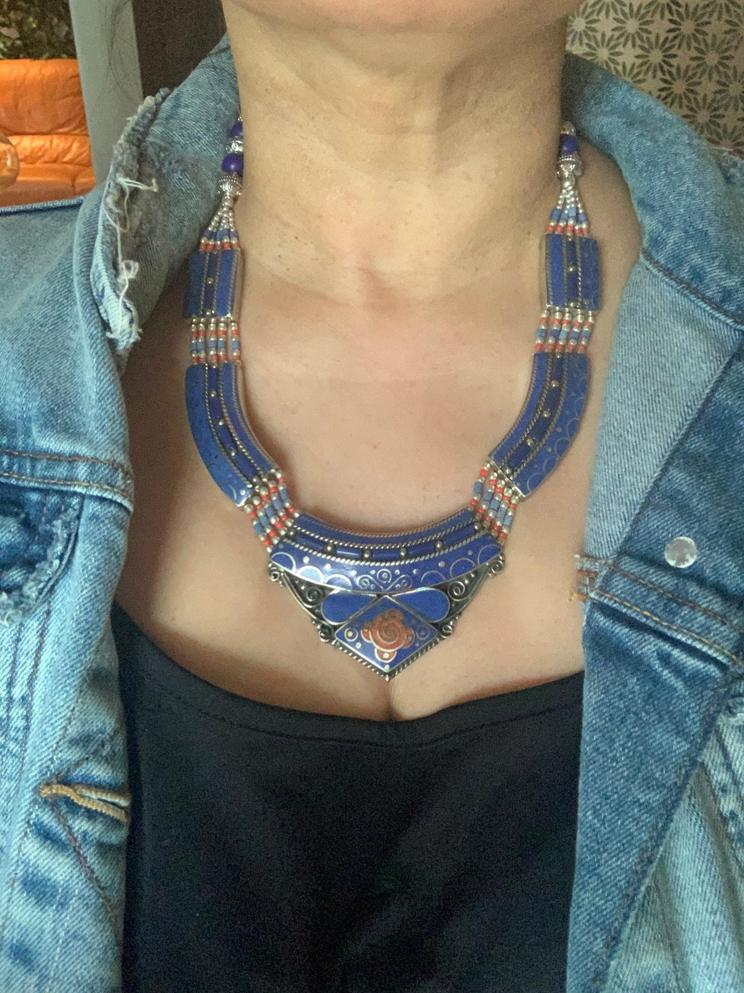 Lapis Lazuli Silver Tone Necklace - SHIVKA