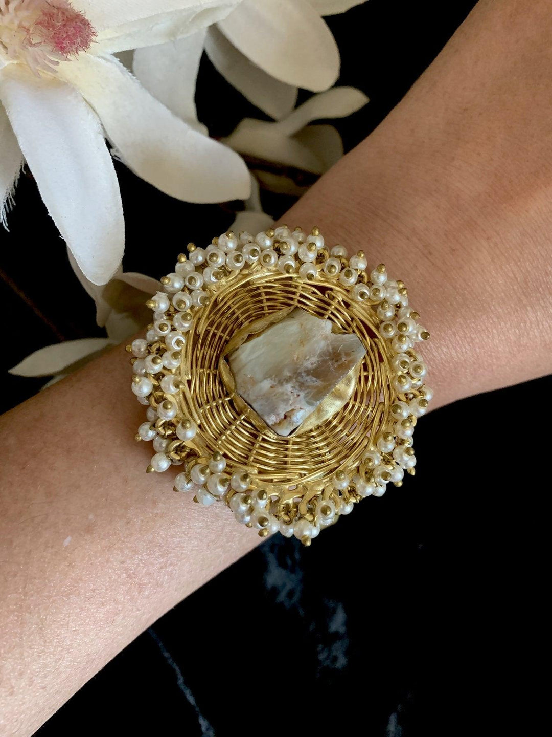 Gold Mesh Gemstone Cuff - SHIVKA