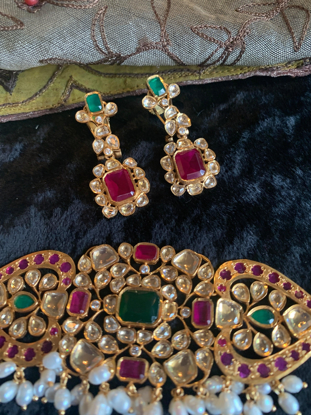 Royal Jadau Choker with Earrings - SHIVKA