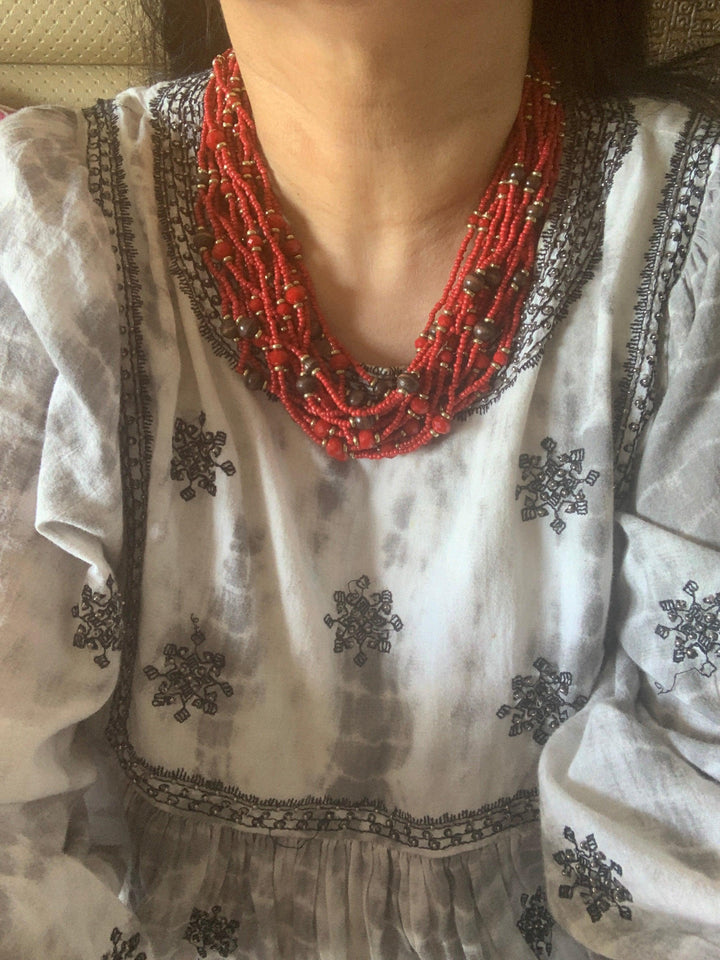 Red Beaded Necklace - SHIVKA