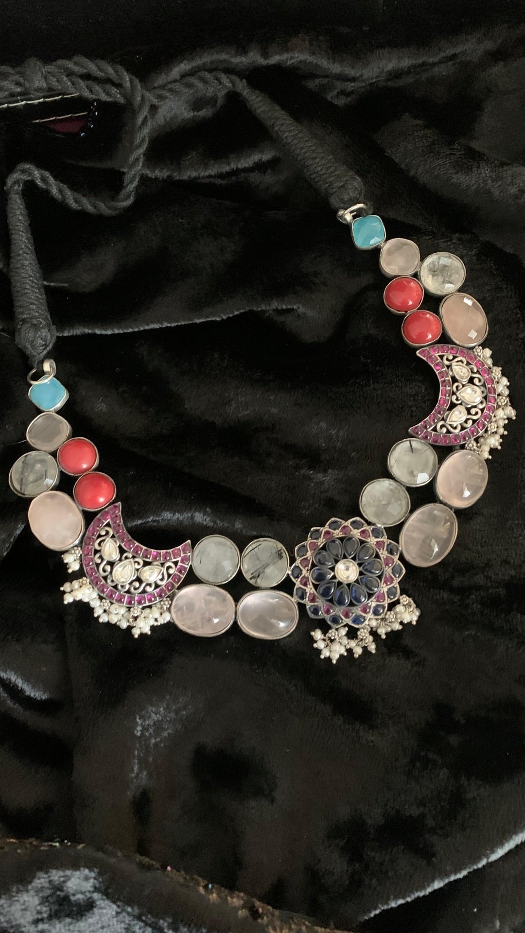 Scintillating Pure 925 Silver Kemp Stones Necklace - SHIVKA