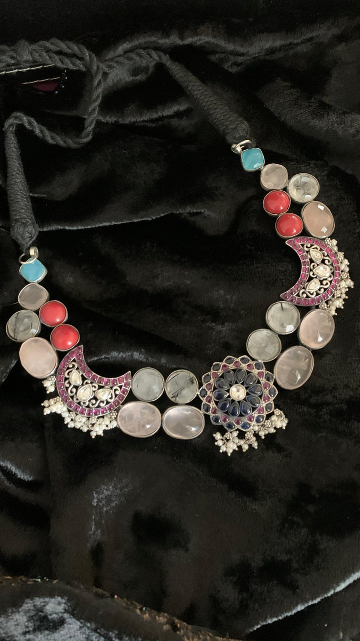 Scintillating Pure 925 Silver Kemp Stones Necklace - SHIVKA