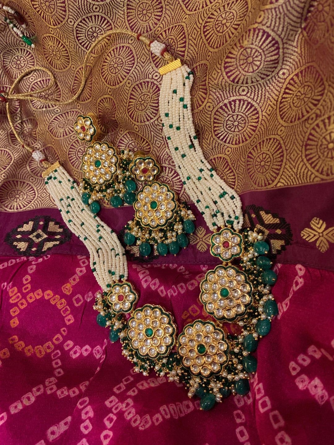 Traditional Flower Kundan Necklace with Earrings - SHIVKA