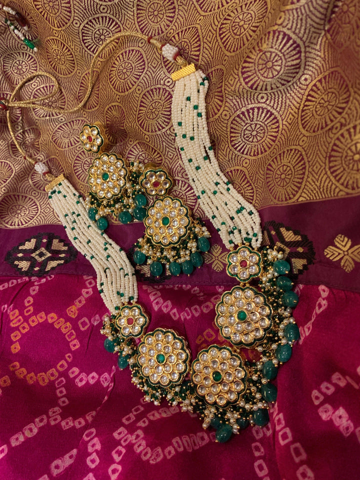 Traditional Flower Kundan Necklace with Earrings - SHIVKA