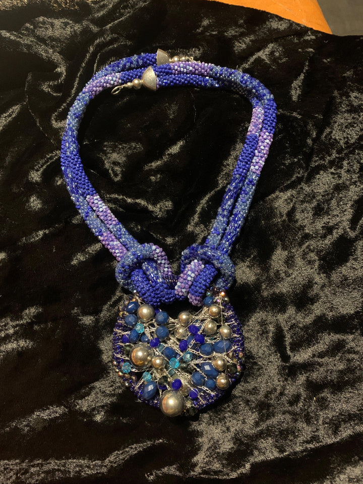 Gorgeous Blue Beaded Necklace - SHIVKA