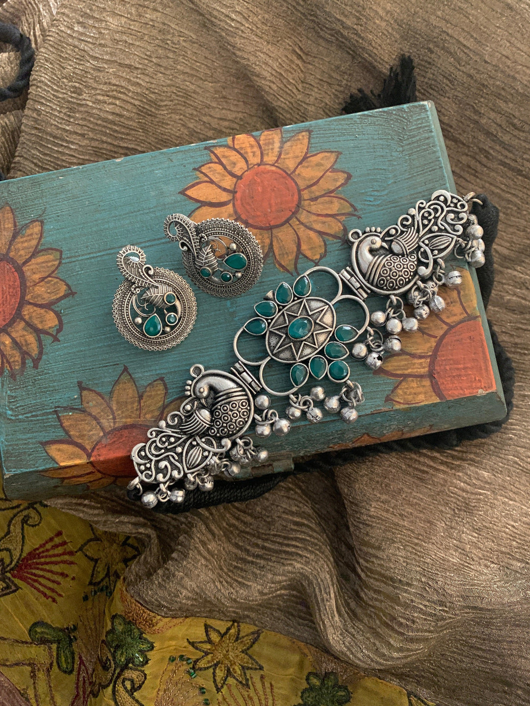 Peacock Choker Necklace with Earrings - SHIVKA