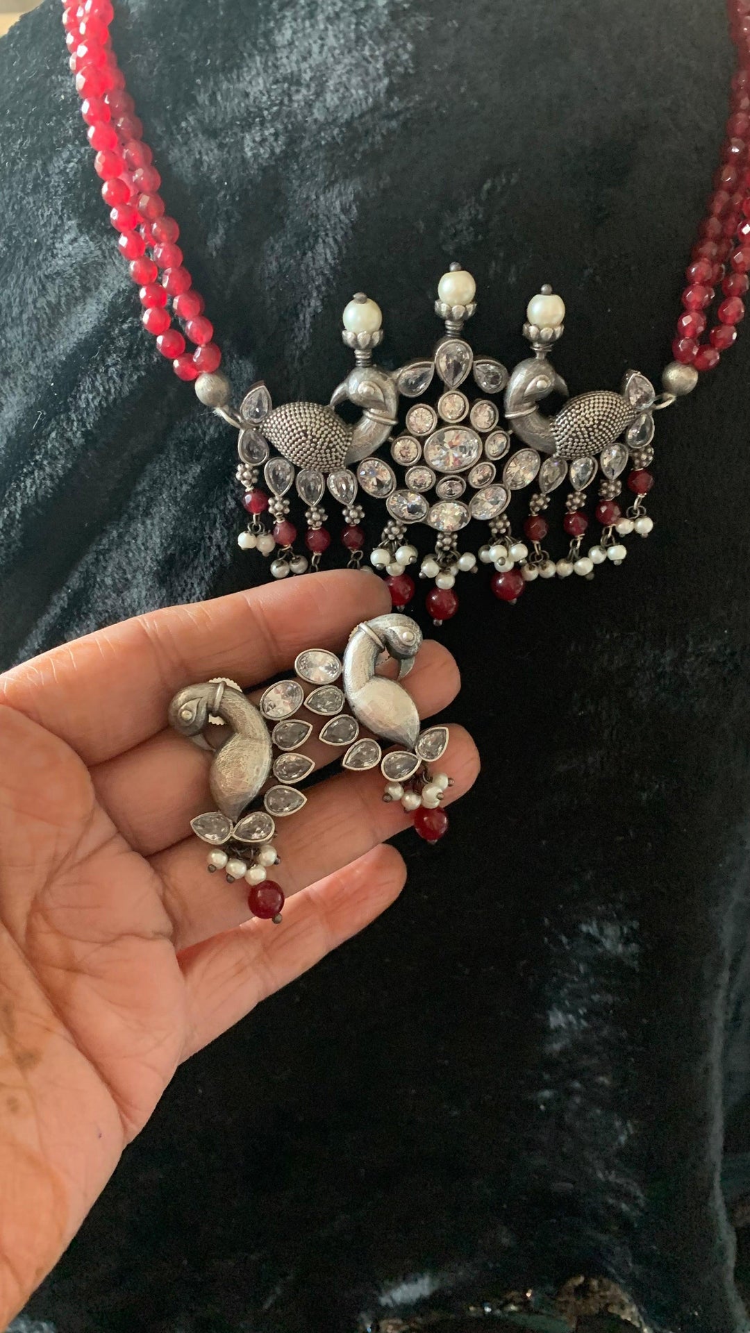 Statement Zirconia Short Necklace with Peacock Studs - SHIVKA