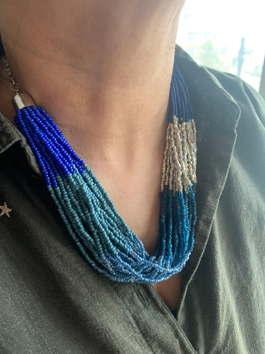 Shaded Blue and Silver Necklace with Statement Danglers - SHIVKA