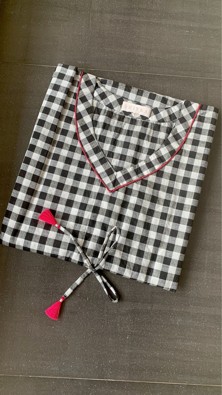 Black and White Checkered Cotton Kaftan