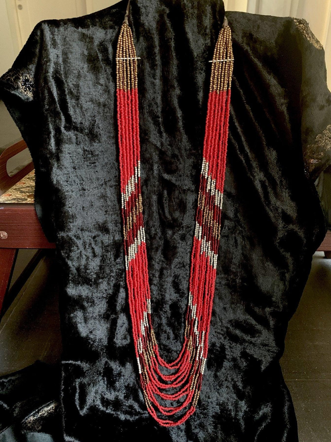 Red Beaded Long Necklace - SHIVKA