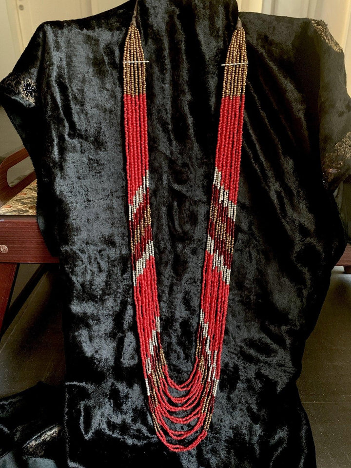 Red Beaded Long Necklace - SHIVKA