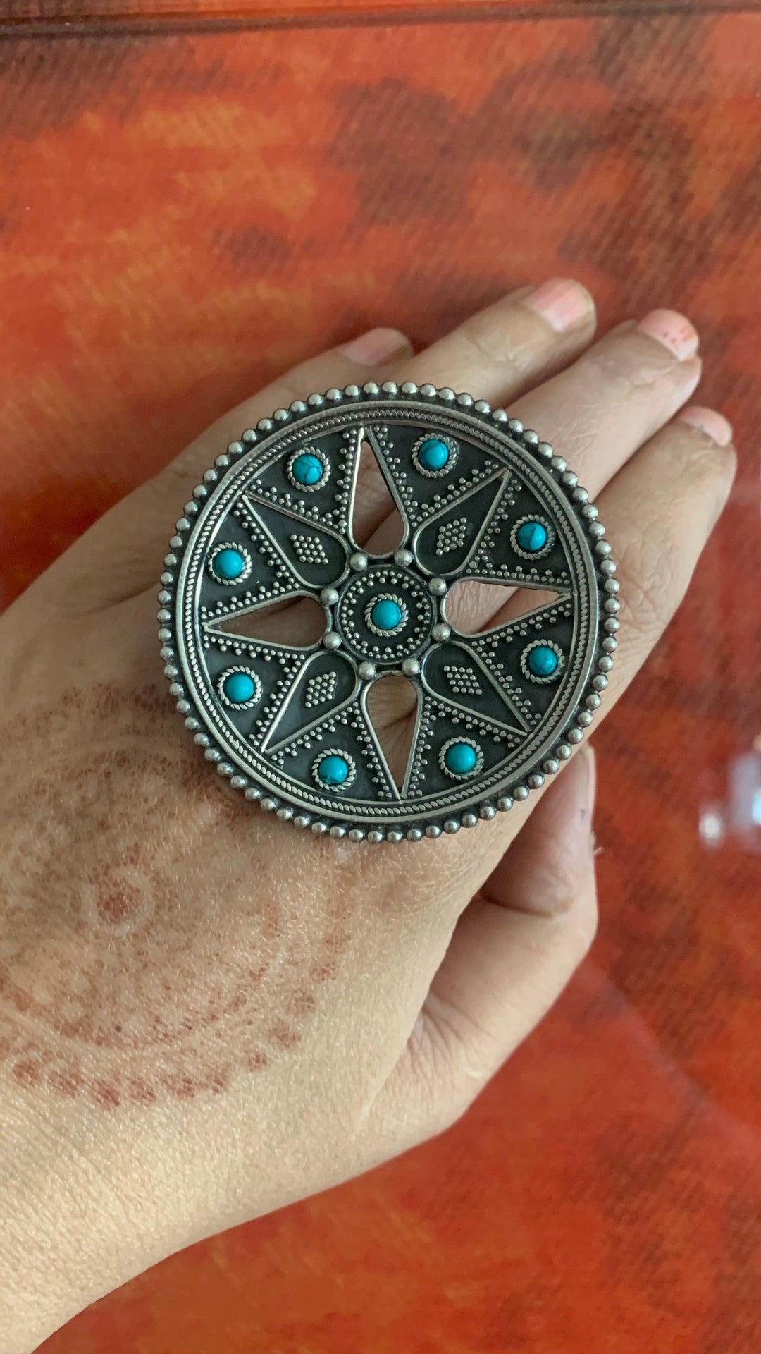 Firoza Oversized Pure 925 Silver Ring - SHIVKA