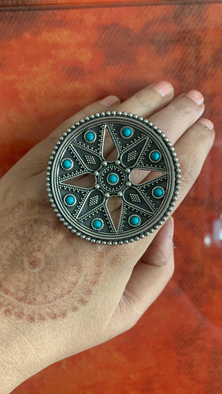 Firoza Oversized Pure 925 Silver Ring - SHIVKA