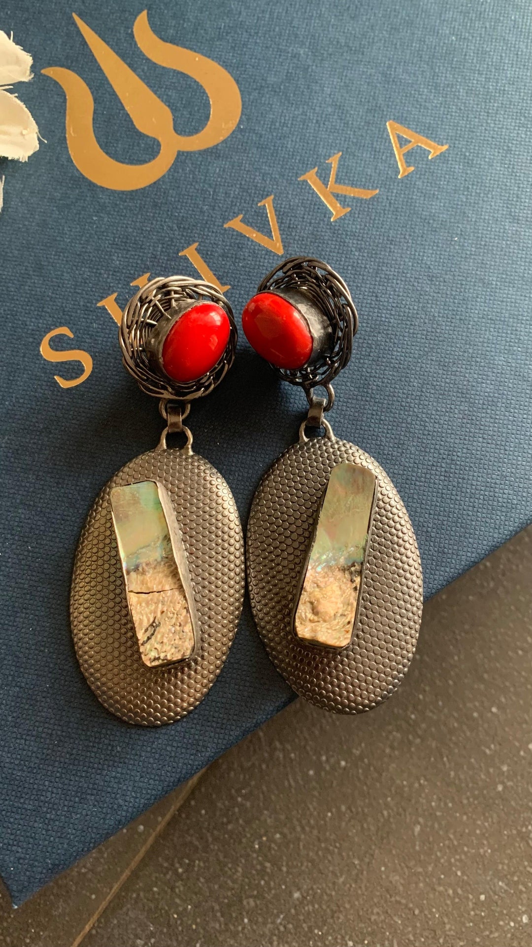 Statement Coral Rhodium Danglers - SHIVKA