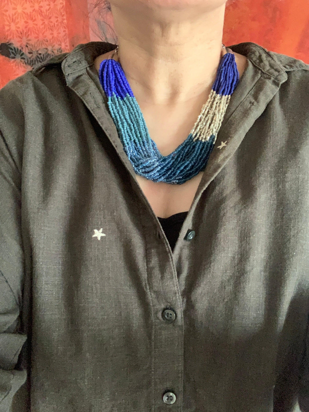 Shaded Blue and Silver Necklace with Statement Danglers - SHIVKA