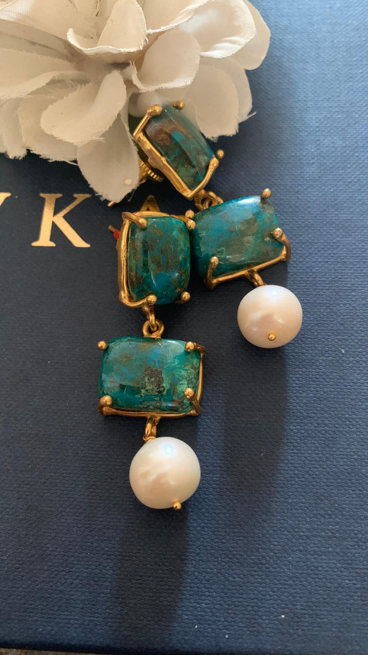 Trendy Pearl Drop Gemstone Earrings - SHIVKA