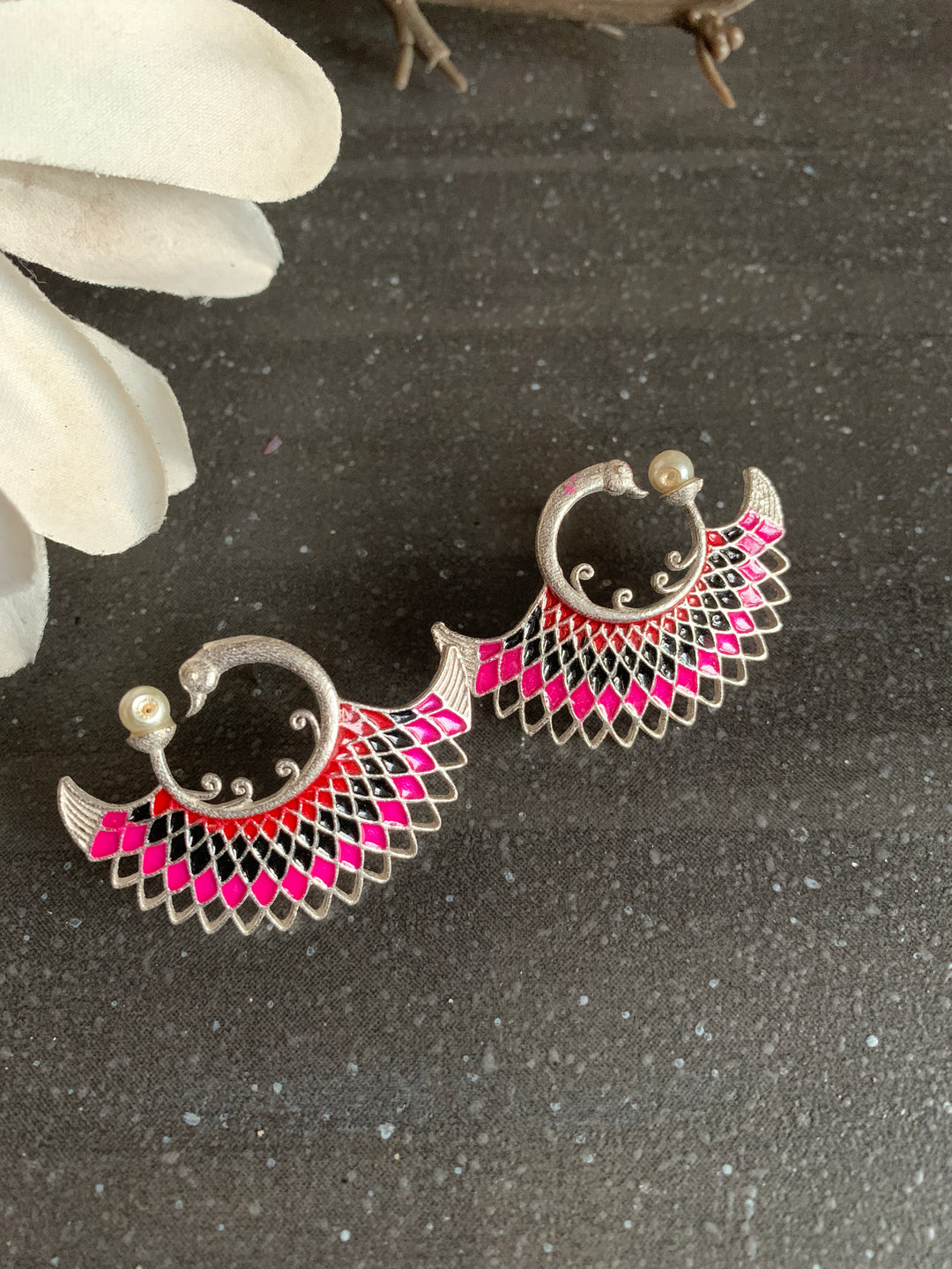 Enamelled Peacock Studs