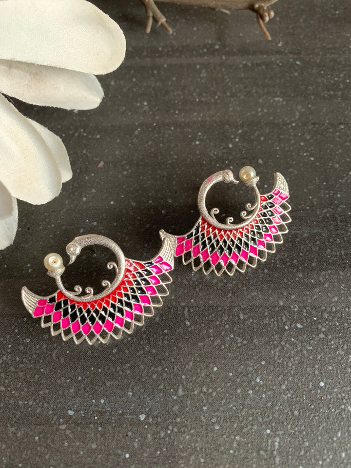Enamelled Peacock Studs