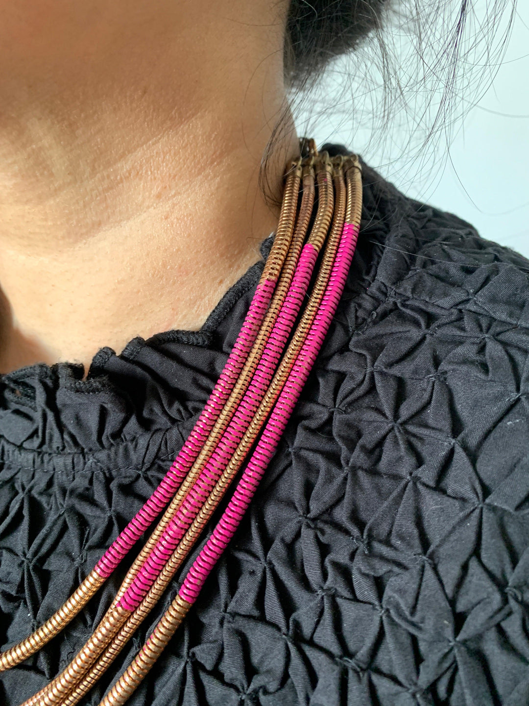 Pink and Gold Five Layered Necklace - SHIVKA