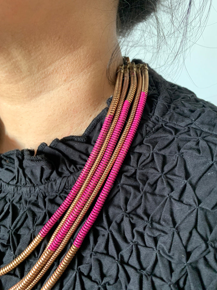 Pink and Gold Five Layered Necklace - SHIVKA