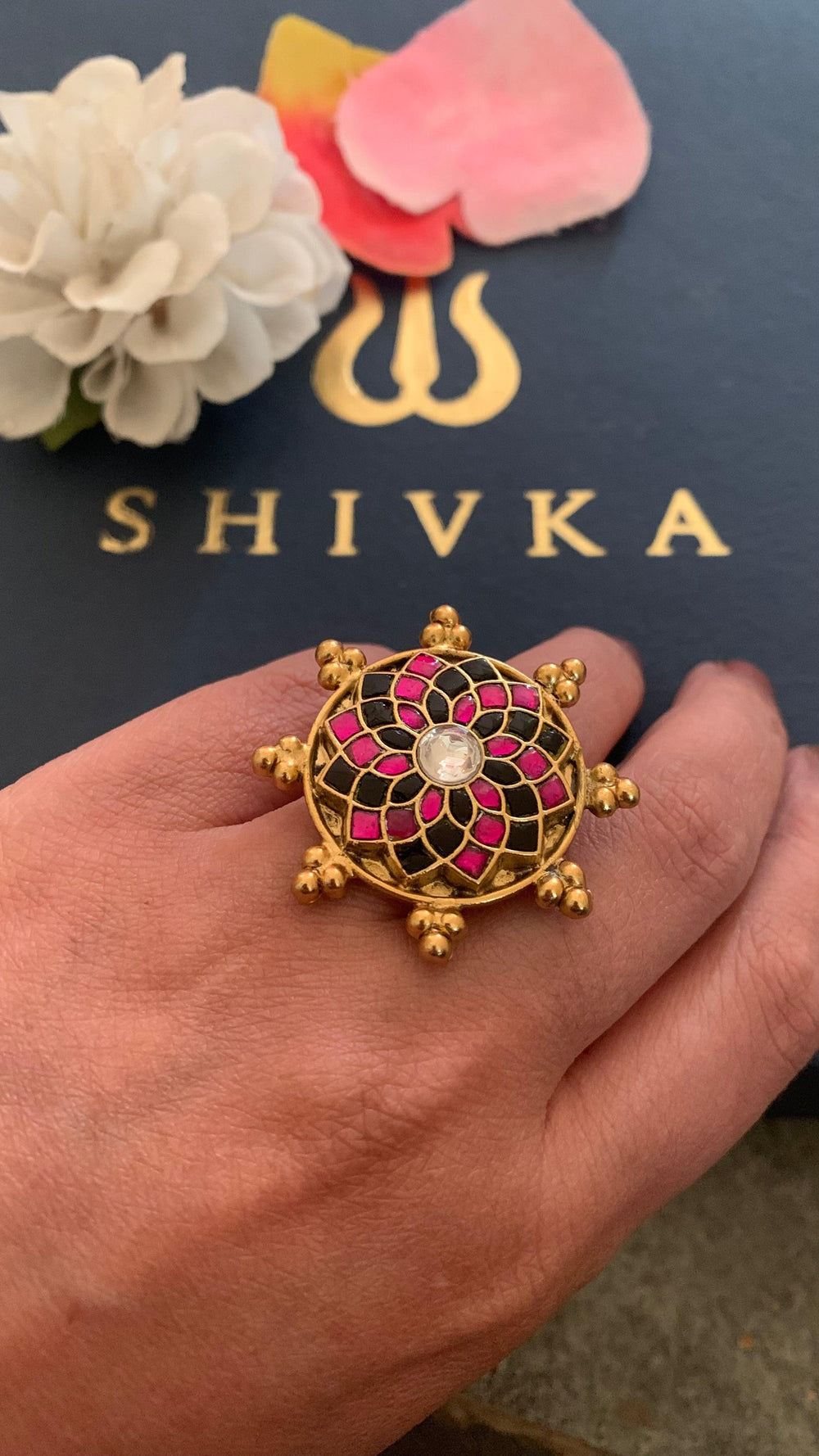 Statement Pure 925 Silver Kundan Ring - SHIVKA