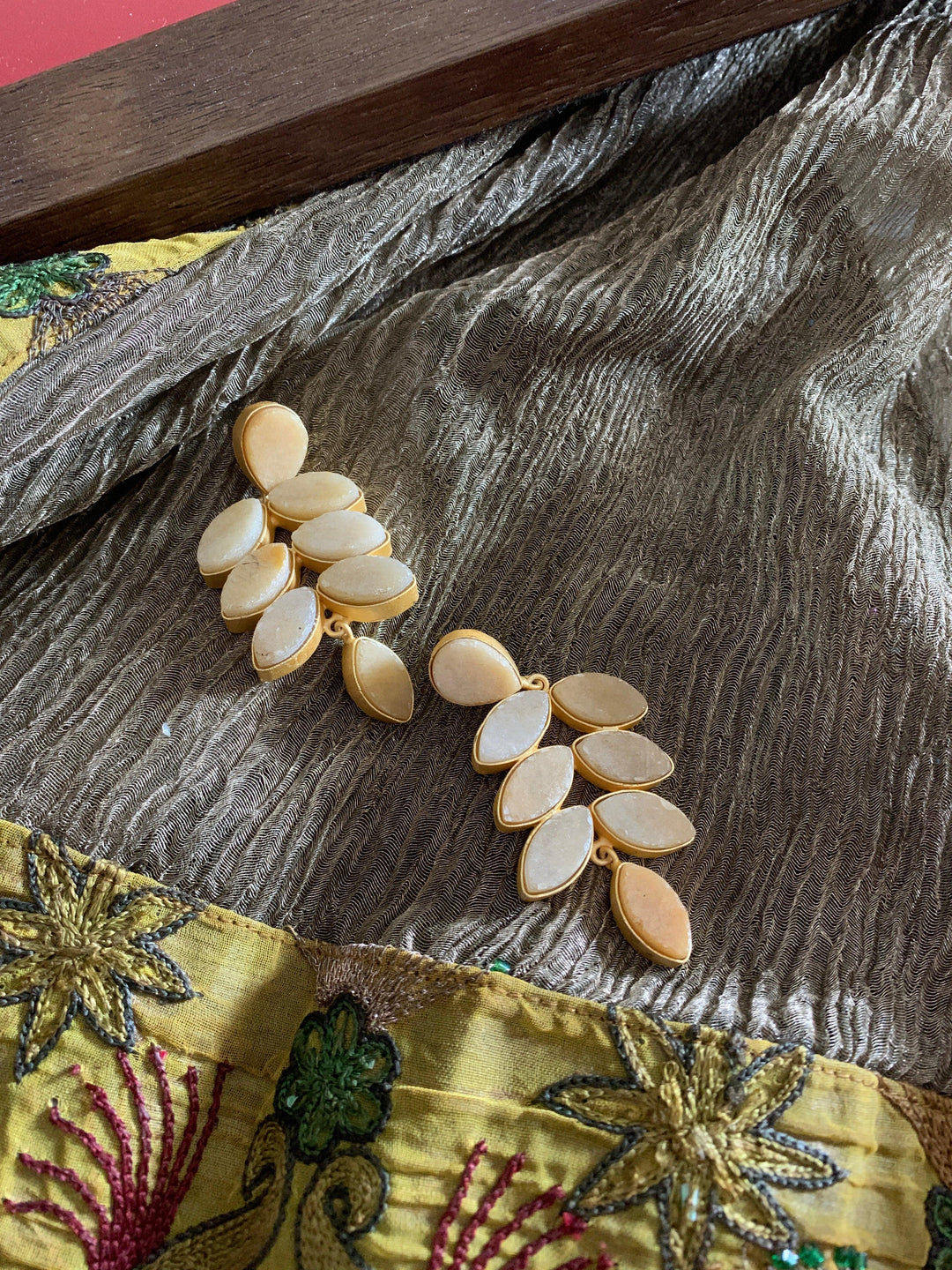 Natural Gemstones Leaf Danglers - SHIVKA