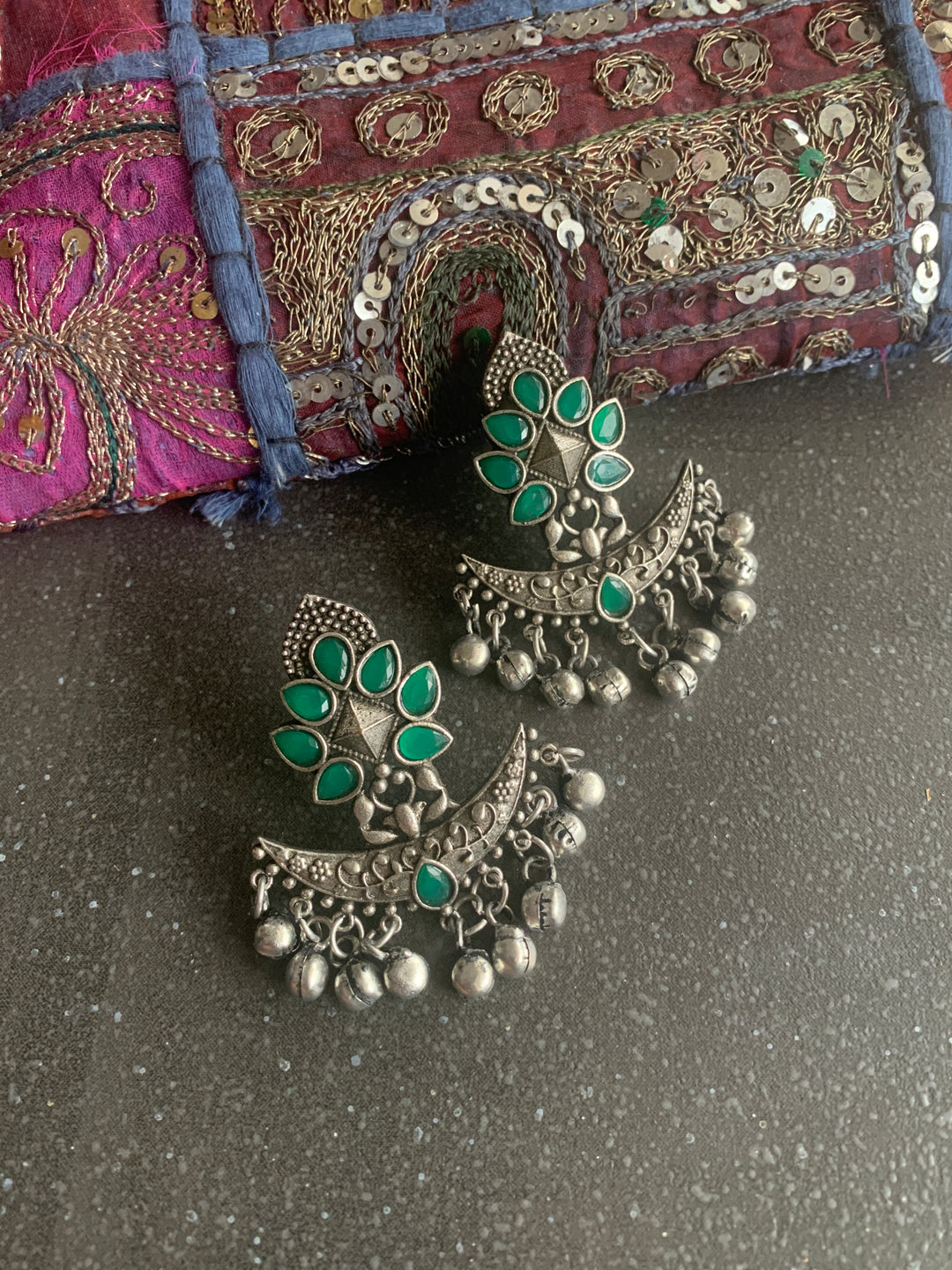 Crescent Antique Ghungroo Stud Earrings