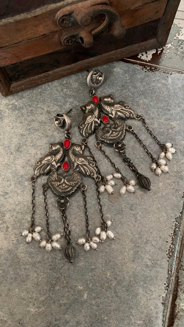 Twin Peacock Pure 925 Silver Earrings - SHIVKA