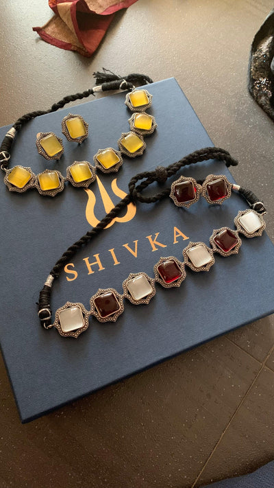 Statement Multicoloured Stones Necklace with Studs - SHIVKA