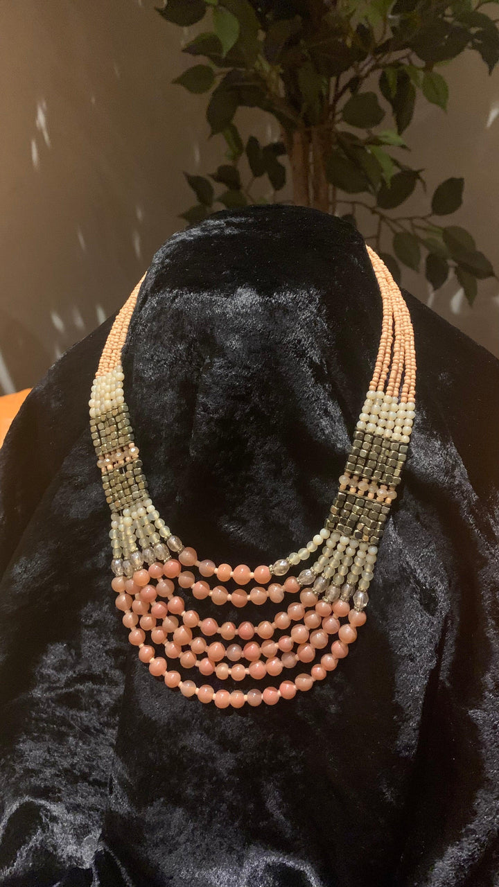 Peach and Gold Beaded Necklace - SHIVKA