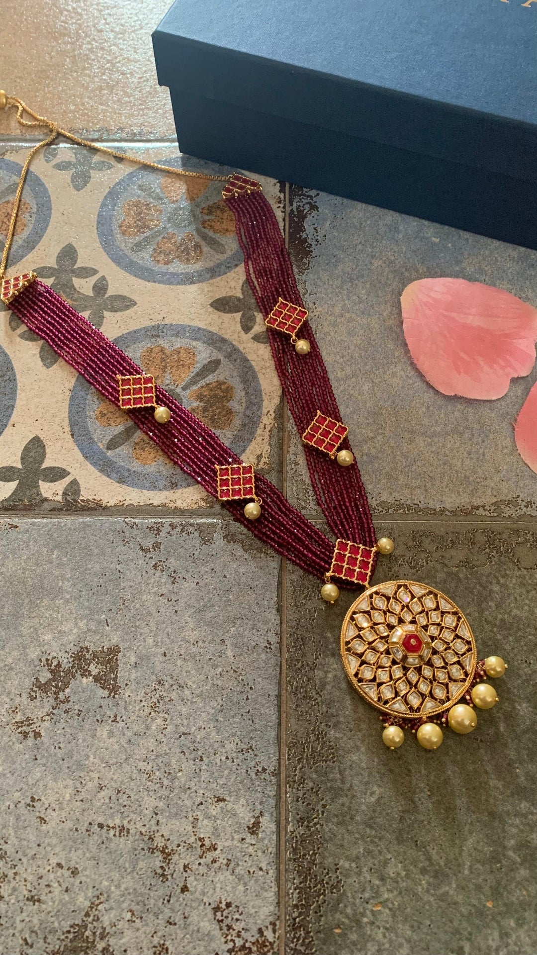 Kundan Pendant Ruby Necklace with Earrings - SHIVKA