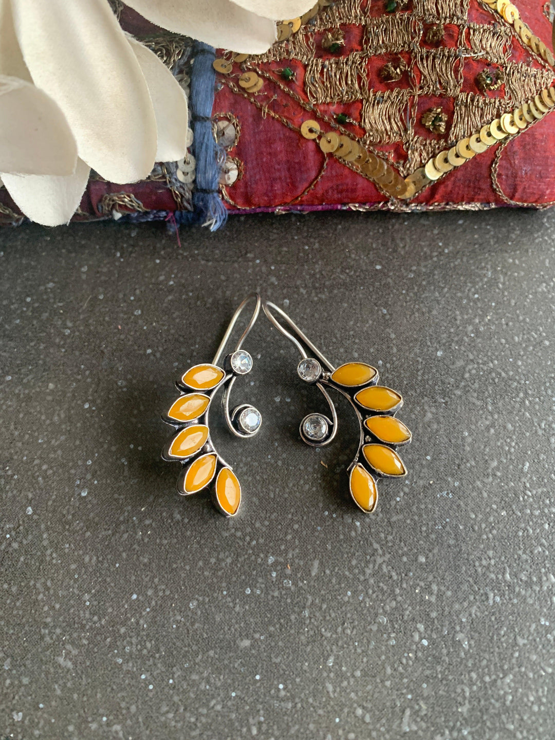 Leaf Shaped Stone Earrings - SHIVKA