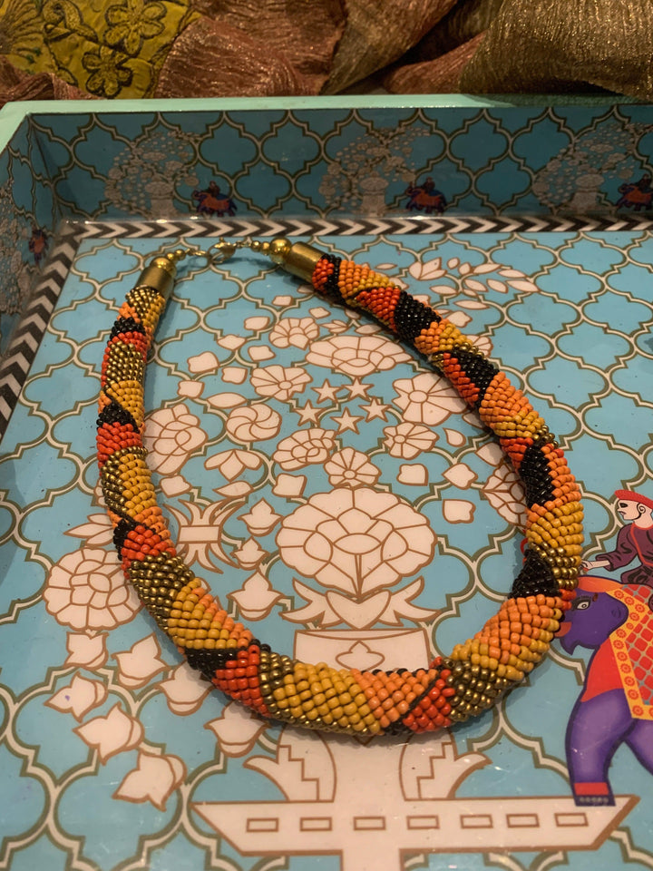 Statement Beaded Hasli Necklace with Earrings - SHIVKA