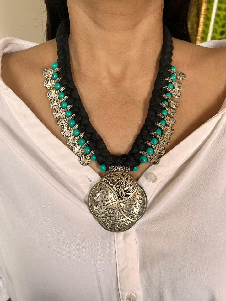 Silver Turquoise Tribal Necklace - SHIVKA