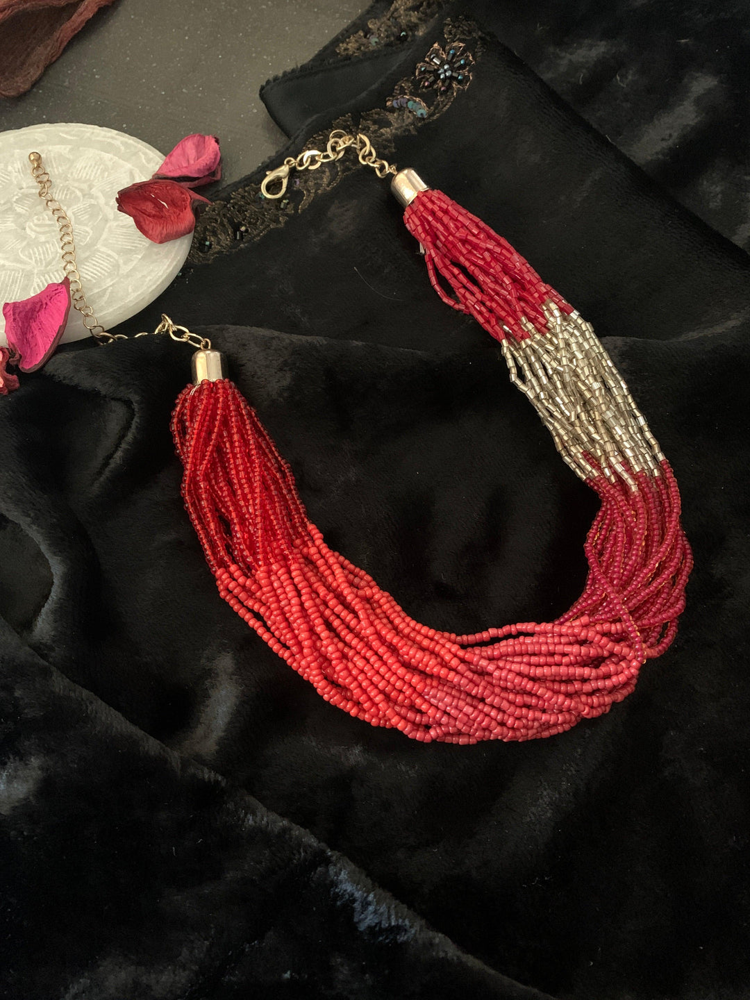 Statement Red Beaded Necklace - SHIVKA