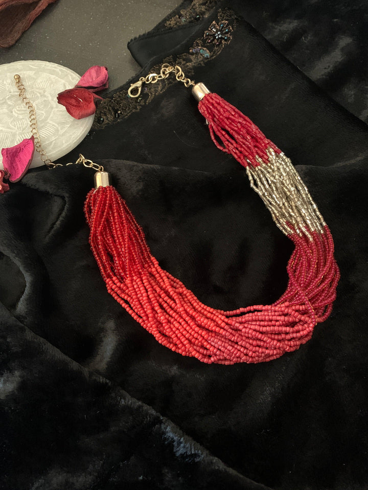 Statement Red Beaded Necklace - SHIVKA